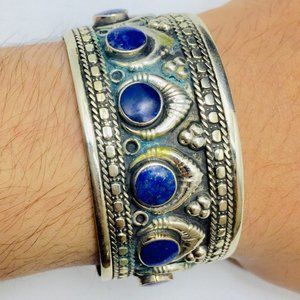 single Afghan Kuchi Cuff Bracelet With Blue Stones, Handmade Cuff,